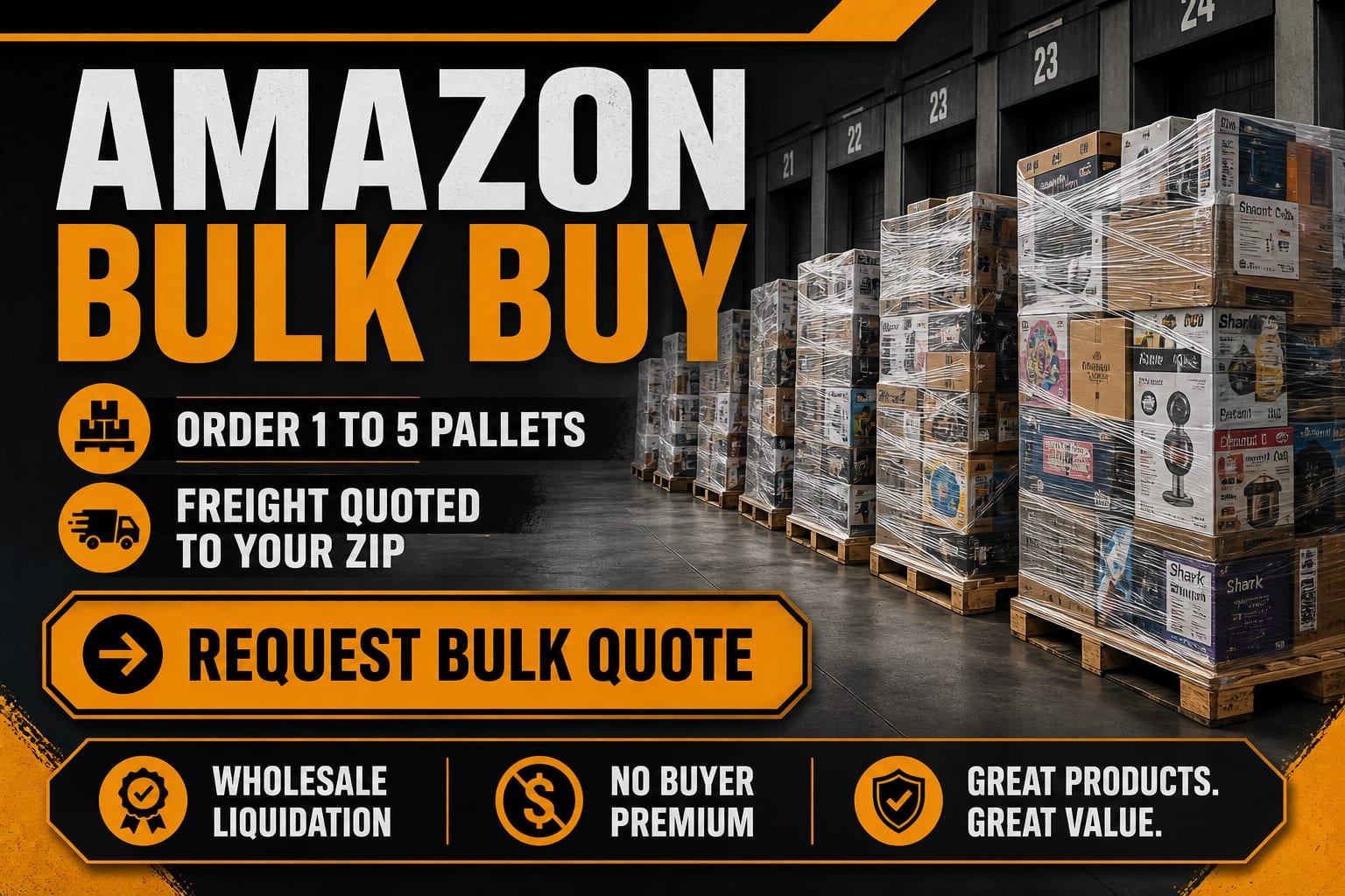 Flyer: Amazon bulk buy — order 1 to 5 pallets, request bulk quote