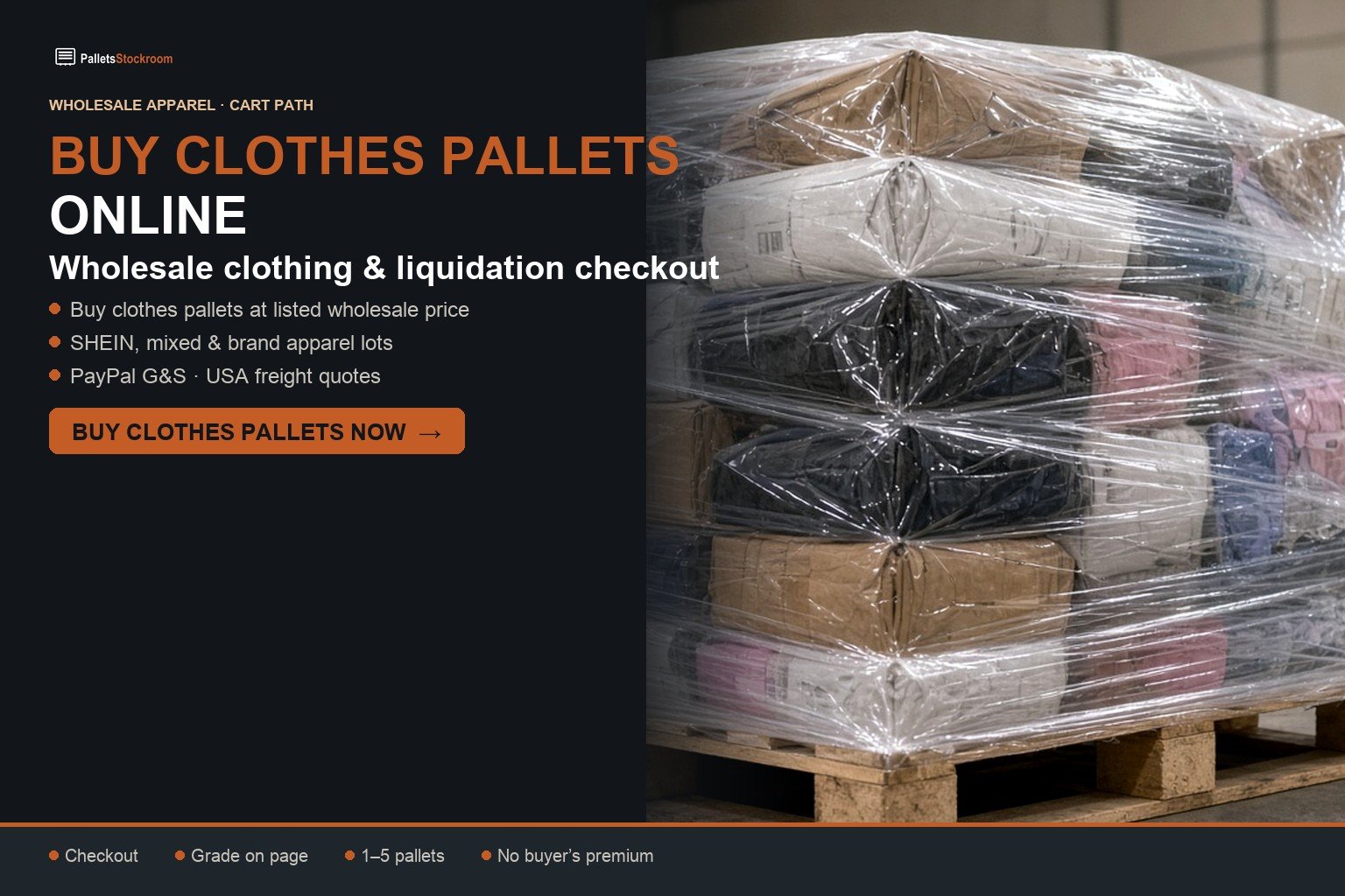 Buy clothes pallets online — wholesale clothing checkout flyer