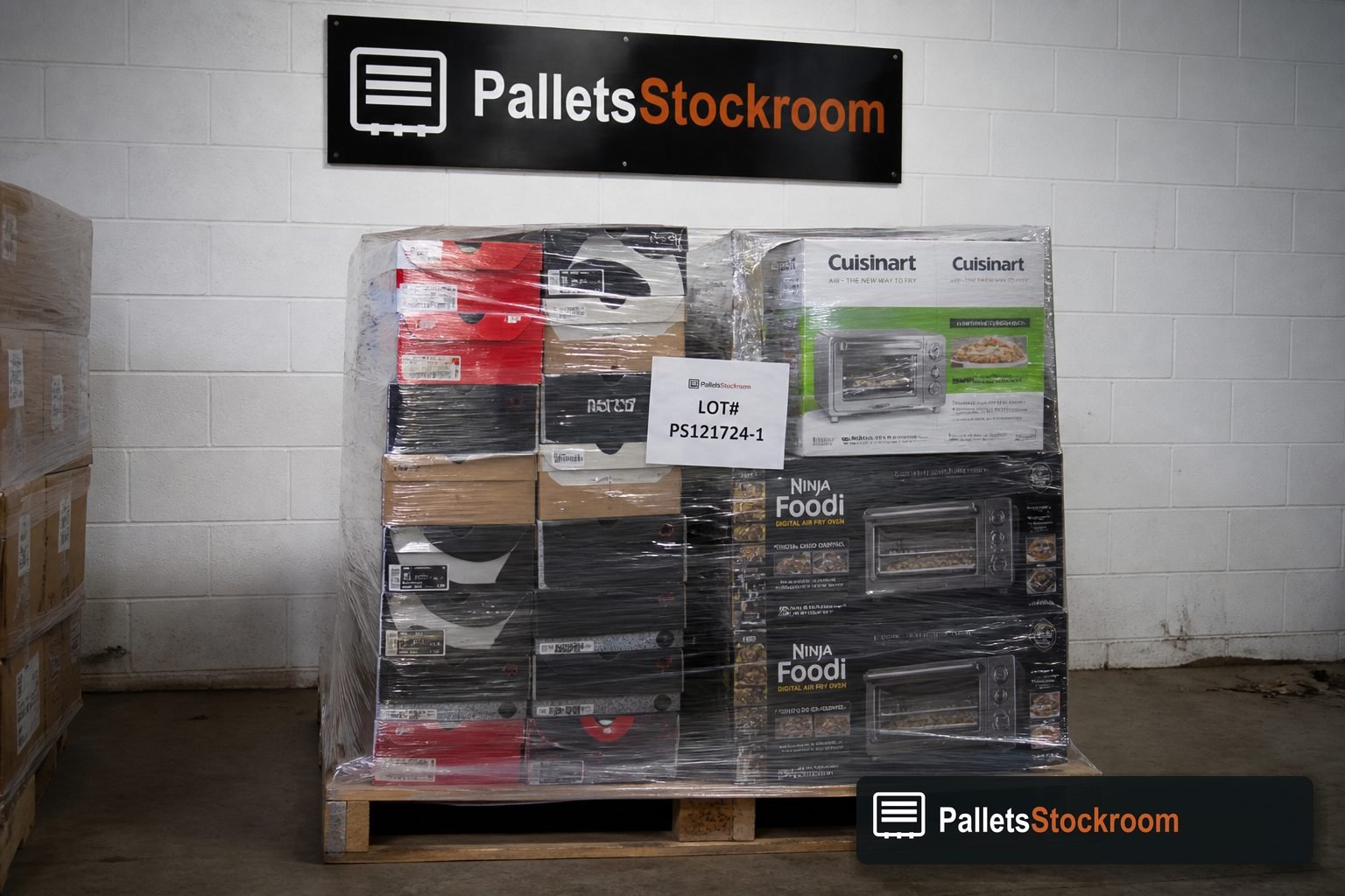 Wrapped product pallet with lot label