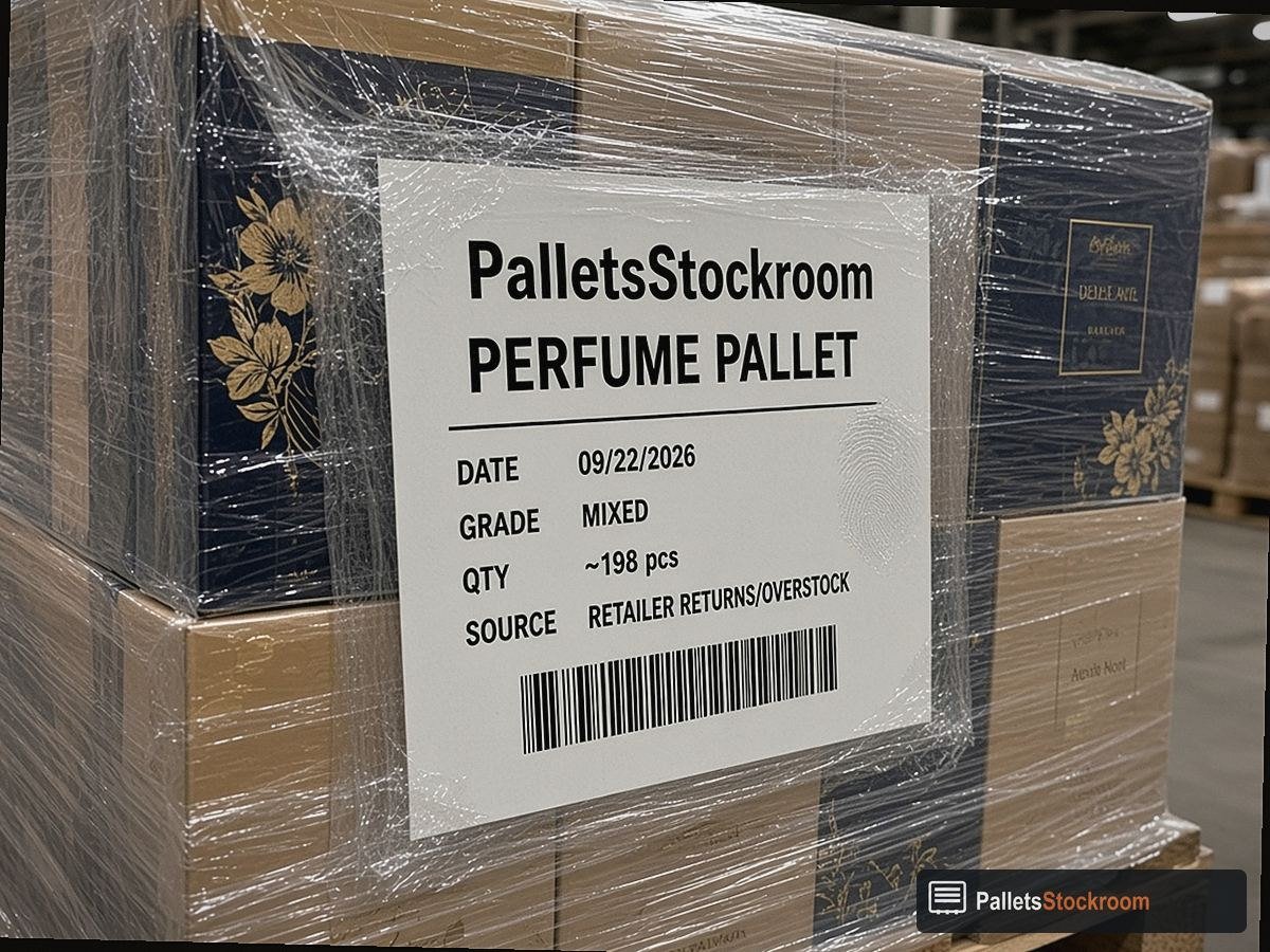 High-End Designer Fragrance Pallets — Warehouse pallet packing context