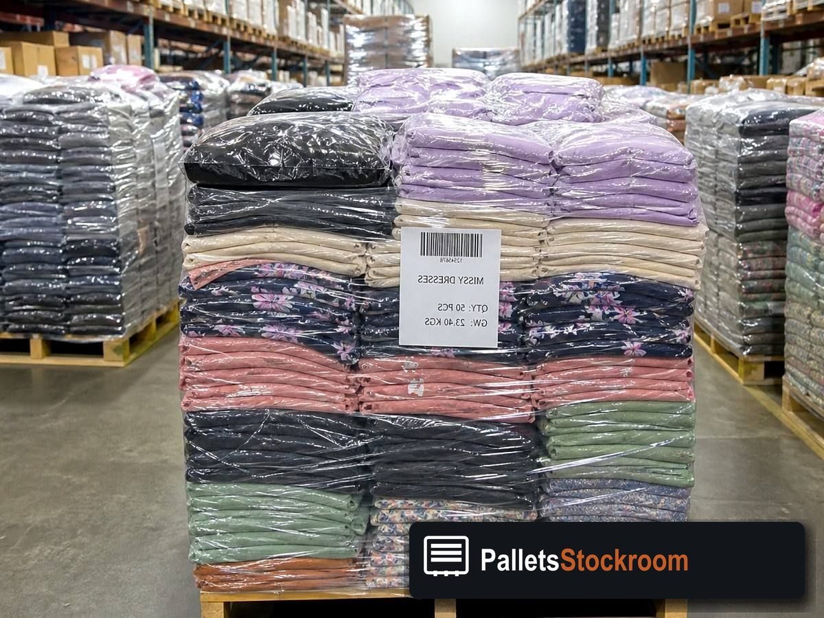 Men's Clothing Pallets — Pallet inventory close-up