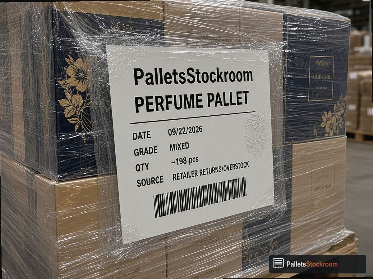 Mixed Perfume & Cologne Pallets — Warehouse pallet packing context