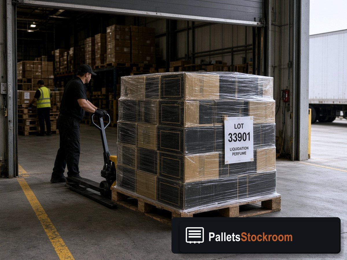Prada Perfume Pallets — Warehouse pallet packing context