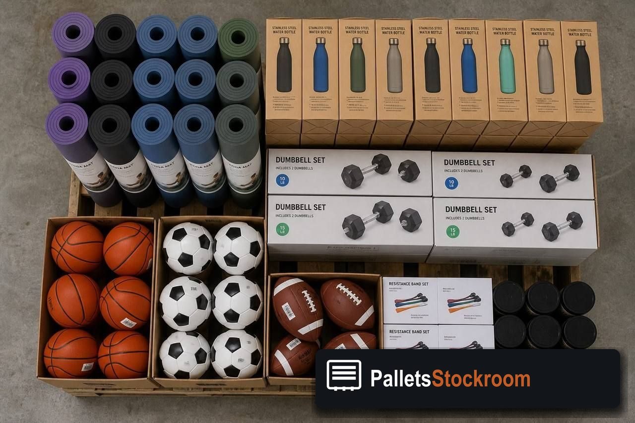 Sporting Goods Pallets — Pallet inventory close-up