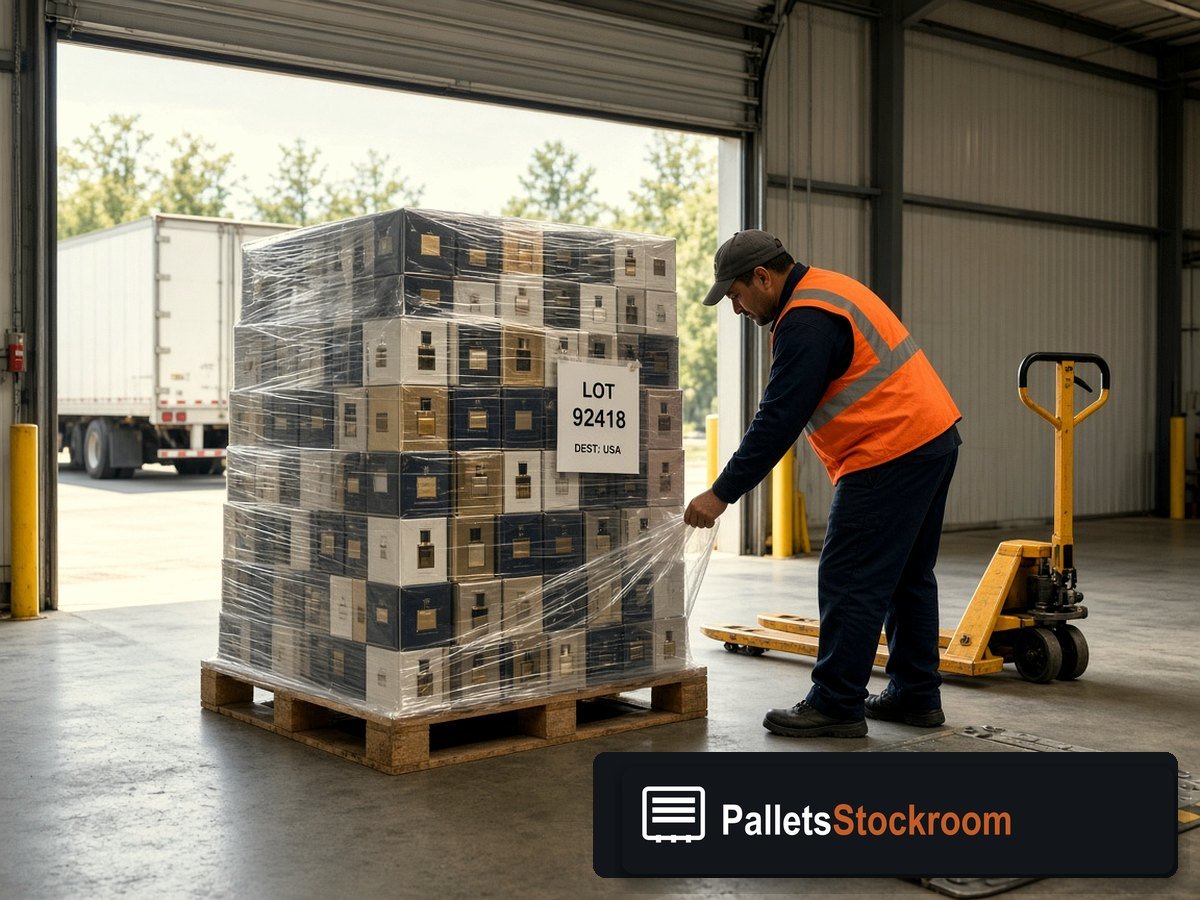 Versace Perfume Pallets — Warehouse pallet packing context