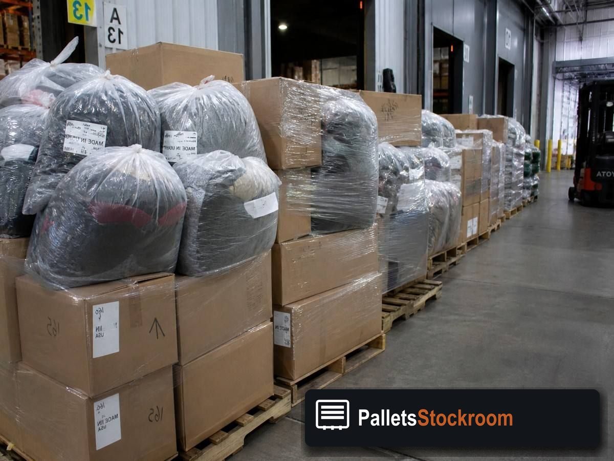 Wholesale Clothing Pallets — Pallet inventory close-up